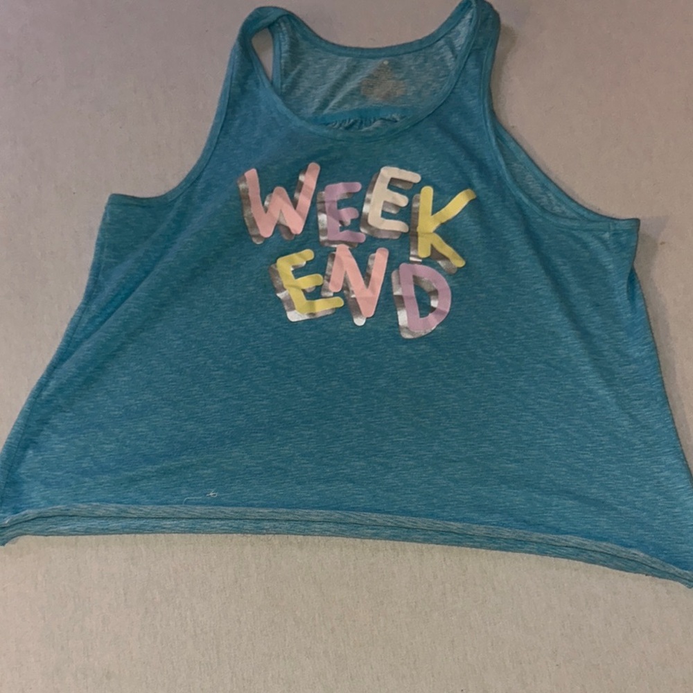 Womens Size Large Sweet Treasures Teal Weekend Graphic Tank Top.